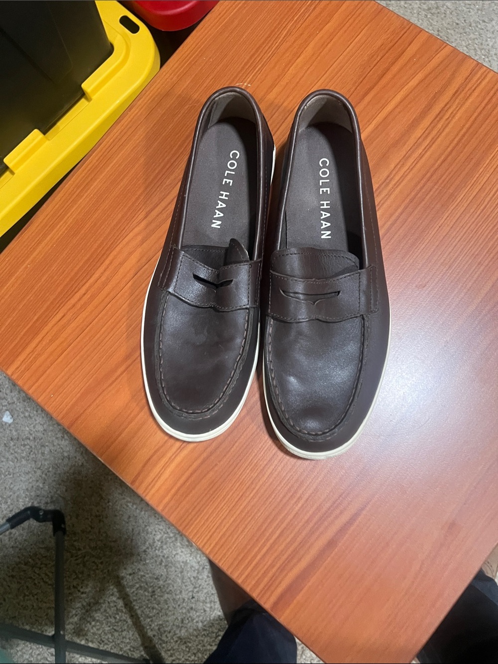 Cole Haan Dark Brown Leather Penny Slip-Ons with White Sole